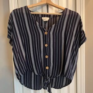 Blue Vertical Striped Crop Top